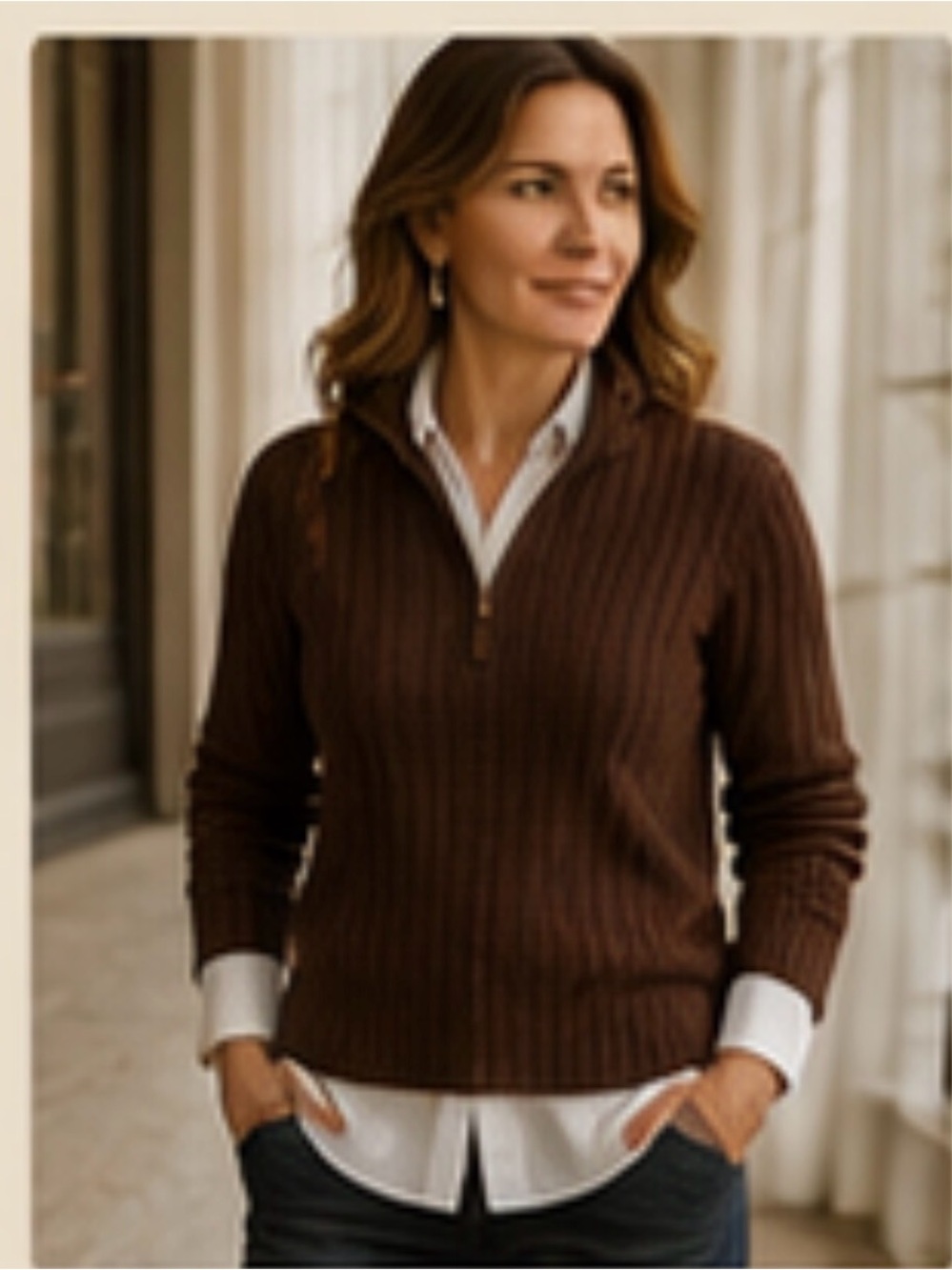 Oscar de la Renta Maroon Ribbed Quarter Zip Mock Neck Sweater Women's M